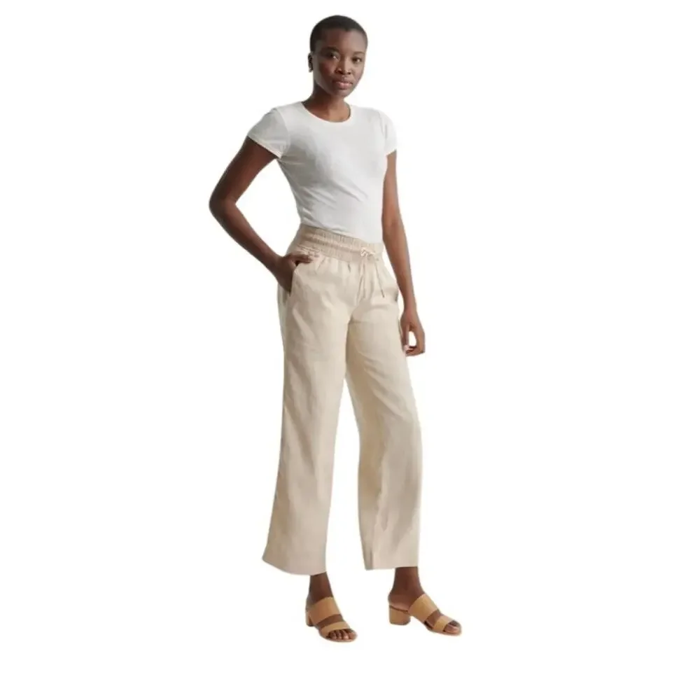 Quince 100% European Linen Wide Leg Pants XS Flax Beige Pull On 27